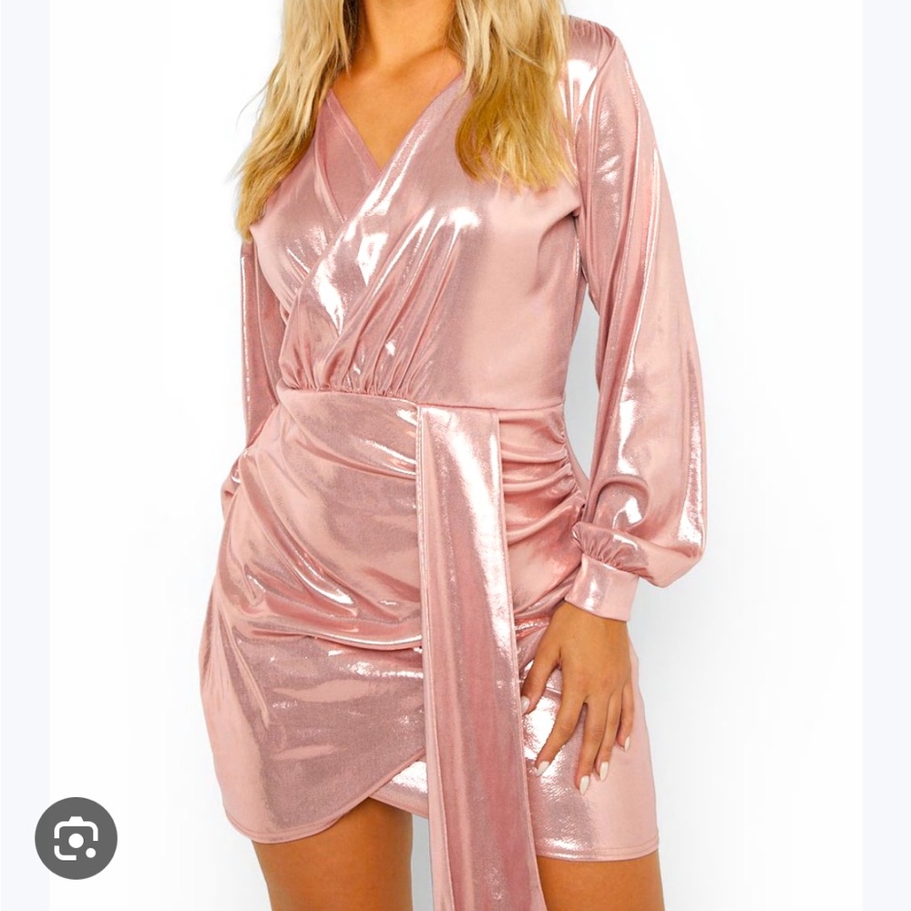 BOOHOO Plus Metallic Wrap Drape Bodycon Dress